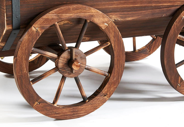 Kobolo Holzwagen Jakob | 69x40x70 cm | braun | rustikaler Pflanzwagen aus Tannenholz mit Griff & Räd