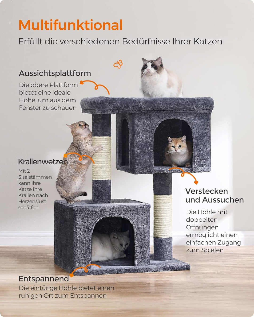 Feandrea Kratzbaum, 101 cm Katzenbaum, XL, Katzenhaus für extra grosse Katzen bis zu 20 kg, grosse P