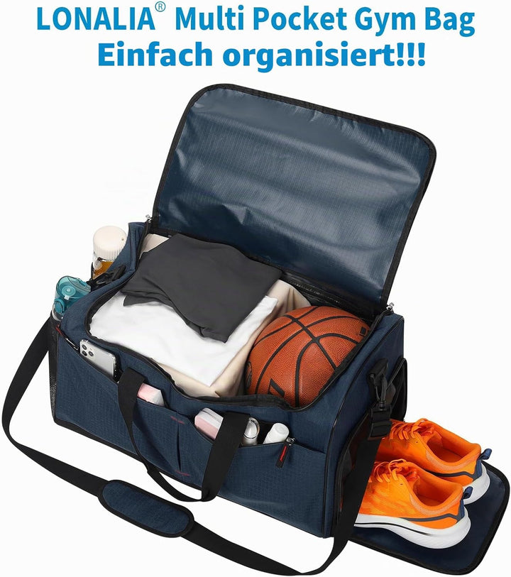 55L Sporttasche &amp; Reisetasche für Herren Gross - mit Schuhfach &amp; Nassfach - Trainingstasche, Tasche