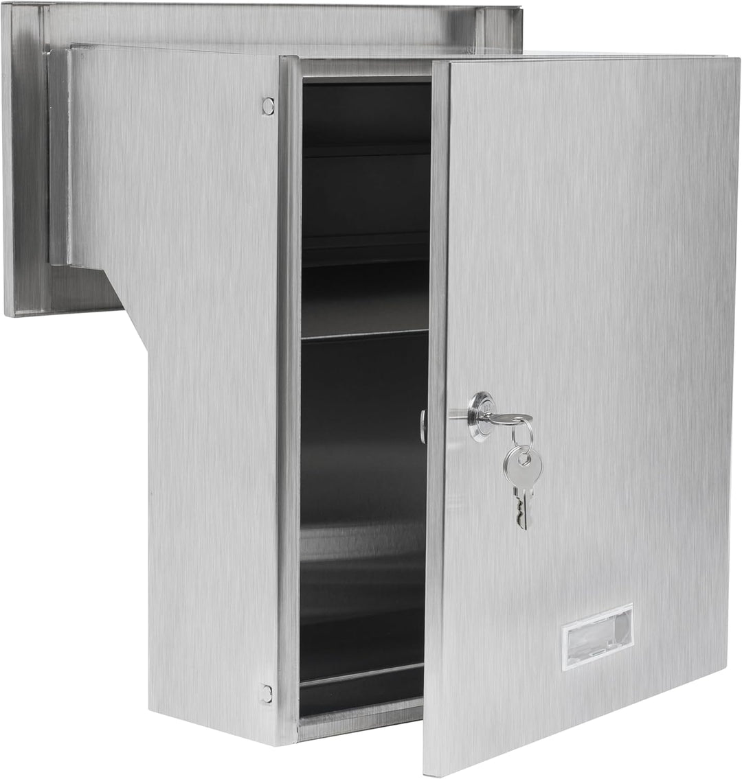 Mauerdurchwurf Briefkasten 100% Edelstahl V2A gebürstet 190-260 [mm] 3 Schlüssel Frontplatte: 160 x