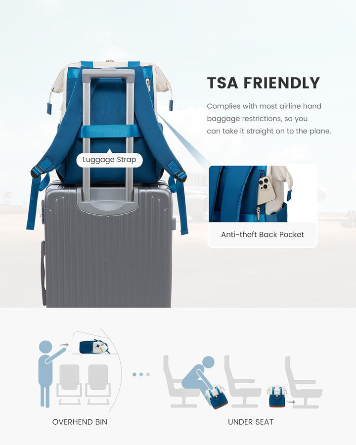 LOVEVOOK Rucksack Damen Blau, Laptoprucksack mit USB, Schultasche Teenager, Backpack Women Elegant,