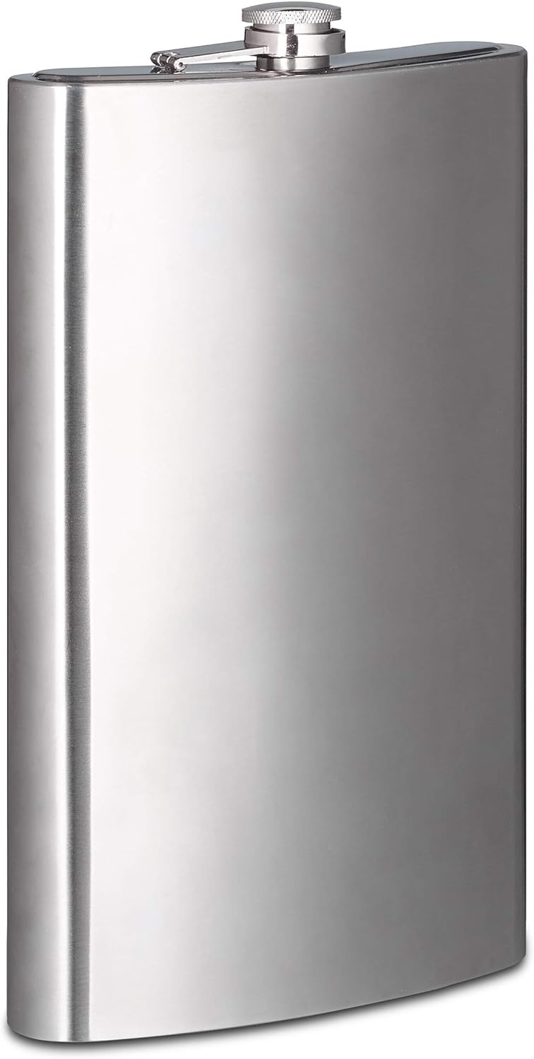 Relaxdays Flachmann XXL aus Edelstahl, Riesen Flachmann mit 1,8l Fassungsvolumen, klassisches Flachm