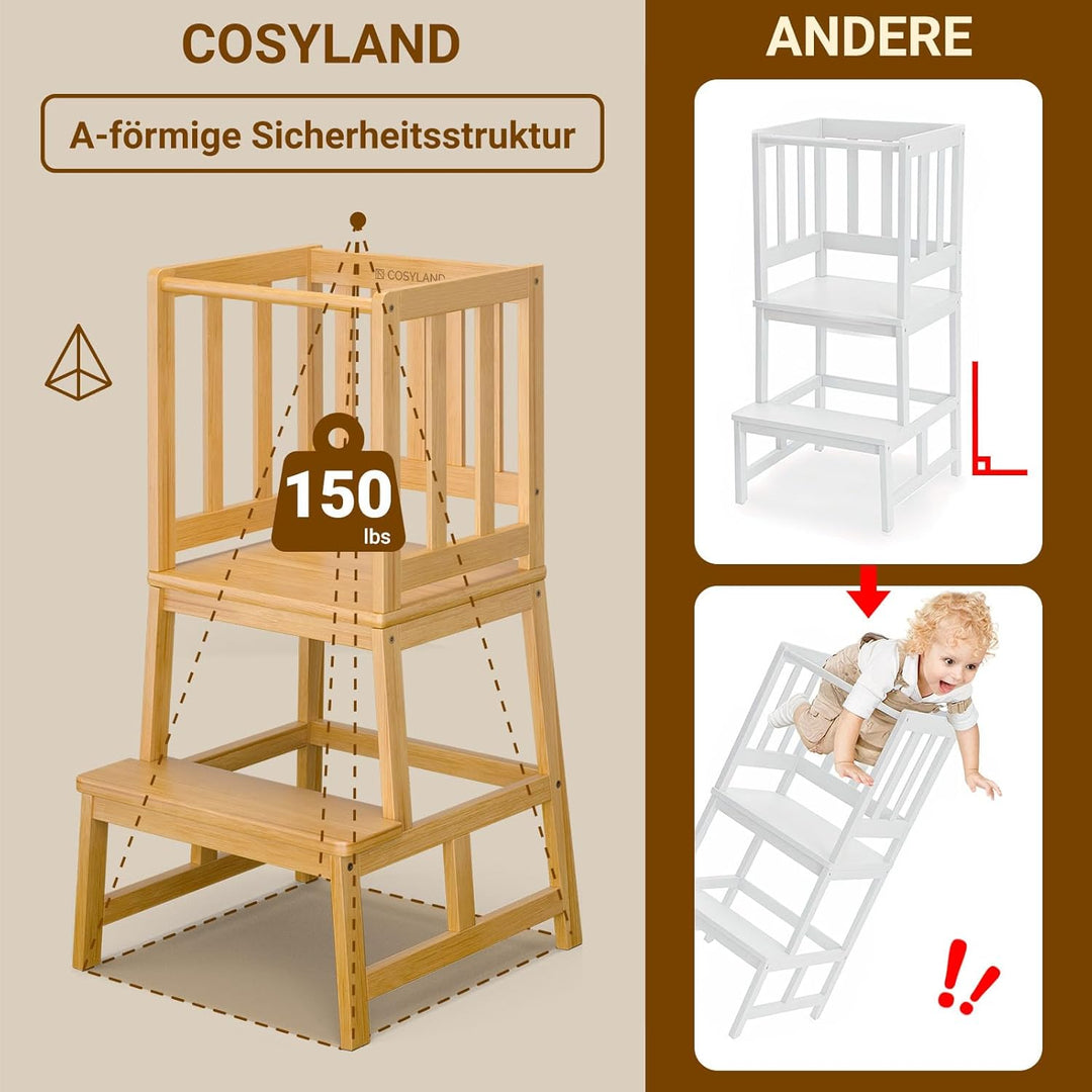 COSYLAND Lernturm ab 1 Jahr – Montessori Learning Tower für Kinder – Sicherer Kinder Lernturm ab 2 J