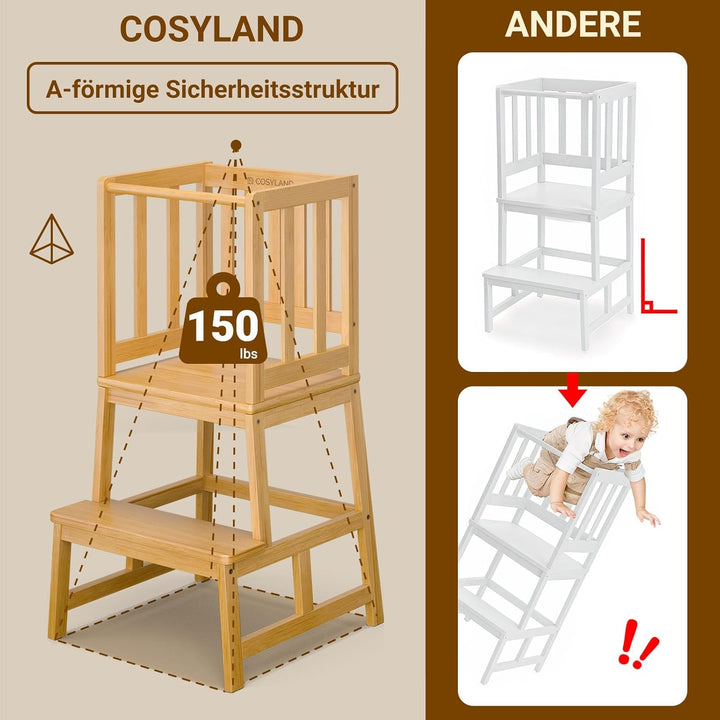 COSYLAND Lernturm ab 1 Jahr – Montessori Learning Tower für Kinder – Sicherer Kinder Lernturm ab 2 J