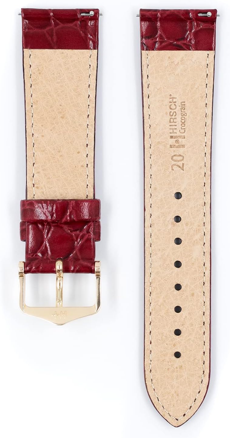 HIRSCH Uhren-Armband Crocograin - Uhr-Band aus glänzendem Kalbs-Leder mit Krokodil-Prägung - 12 bis