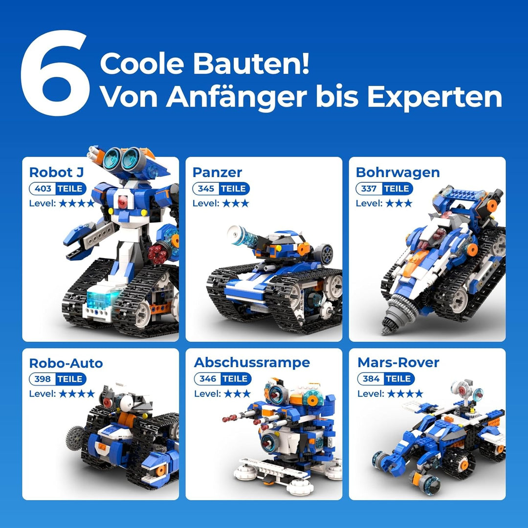 Robot J Programmierbarer Roboter für Kinder, 6-in-1 Kreativer Roboter Bausatz, App-Ferngesteuerter K