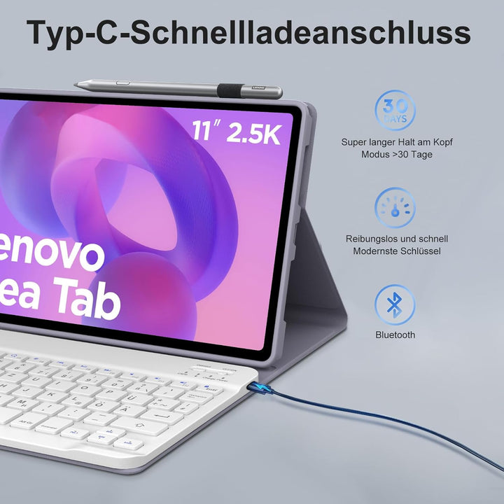 FOGARI Tastatur Hülle für Lenovo Idea Tab 11 Zoll 2025/Tab M11 2024, QWERTZ Deutsches Magnetisch Abn