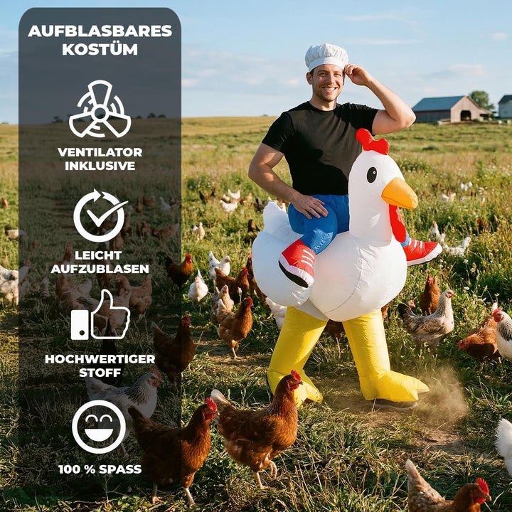Aufblasbares Kostüm Huhn | Ausgefallenes Auflbaskostüm | Premium Qualität | Grösse Erwachsene | Poly