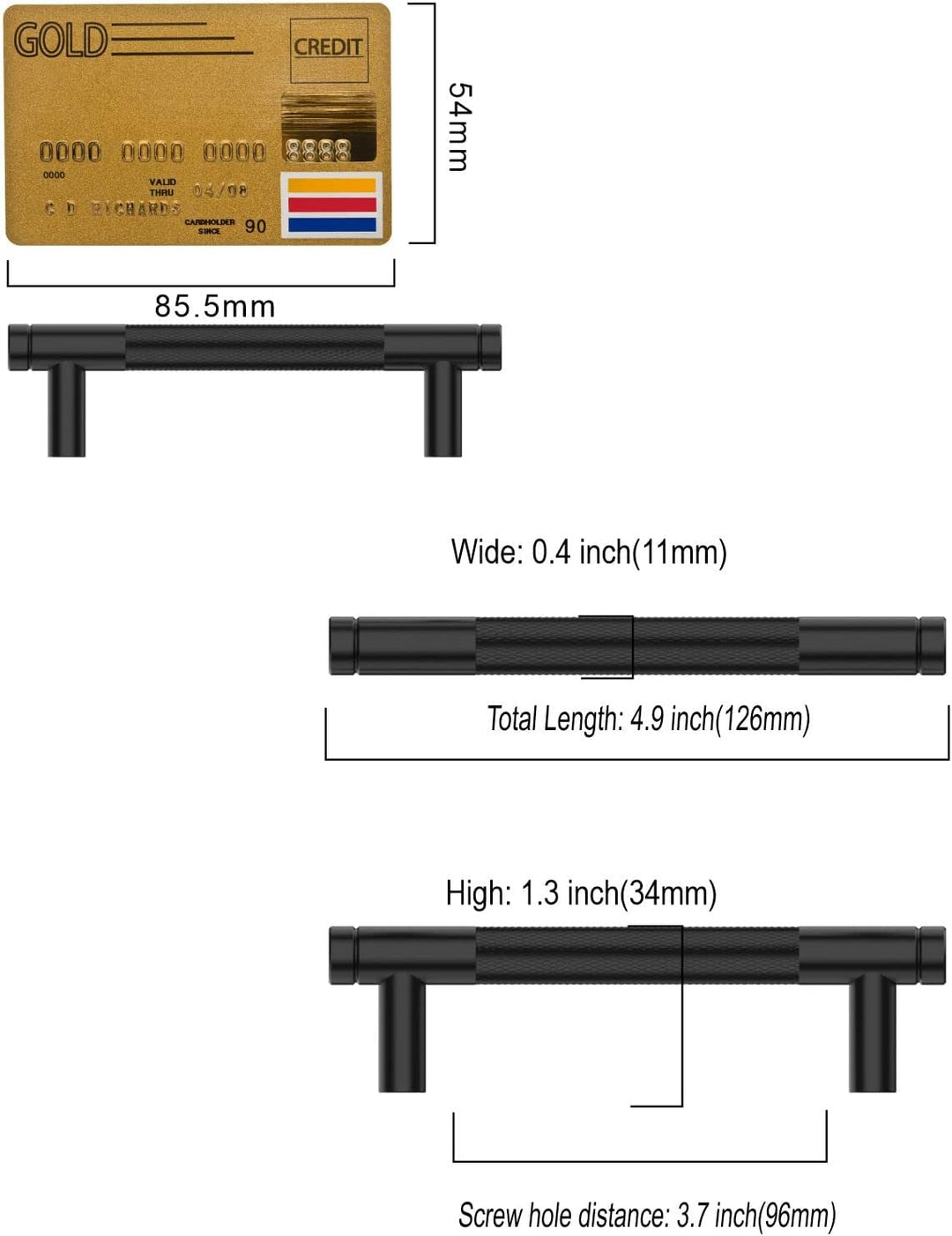 Amerdeco 10 Stück Gerändelte Schrankgriffe Schwarzes Griffe Möbel Möbelgriffe 96mm Lochabstand Türgr
