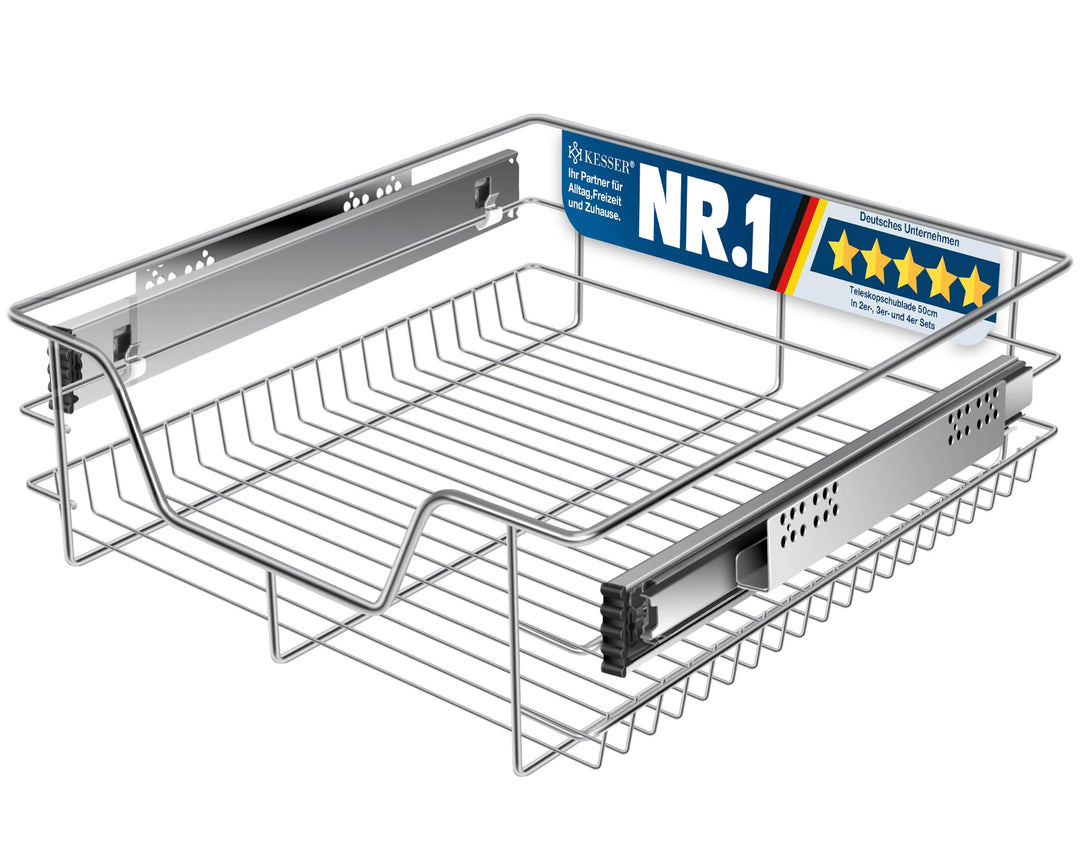 KESSER® Teleskopschublade 50 cm ✓ Küchenschublade ✓ Küchenschrank ✓ Korbauszug ✓ Schrankauszug ✓ Vol