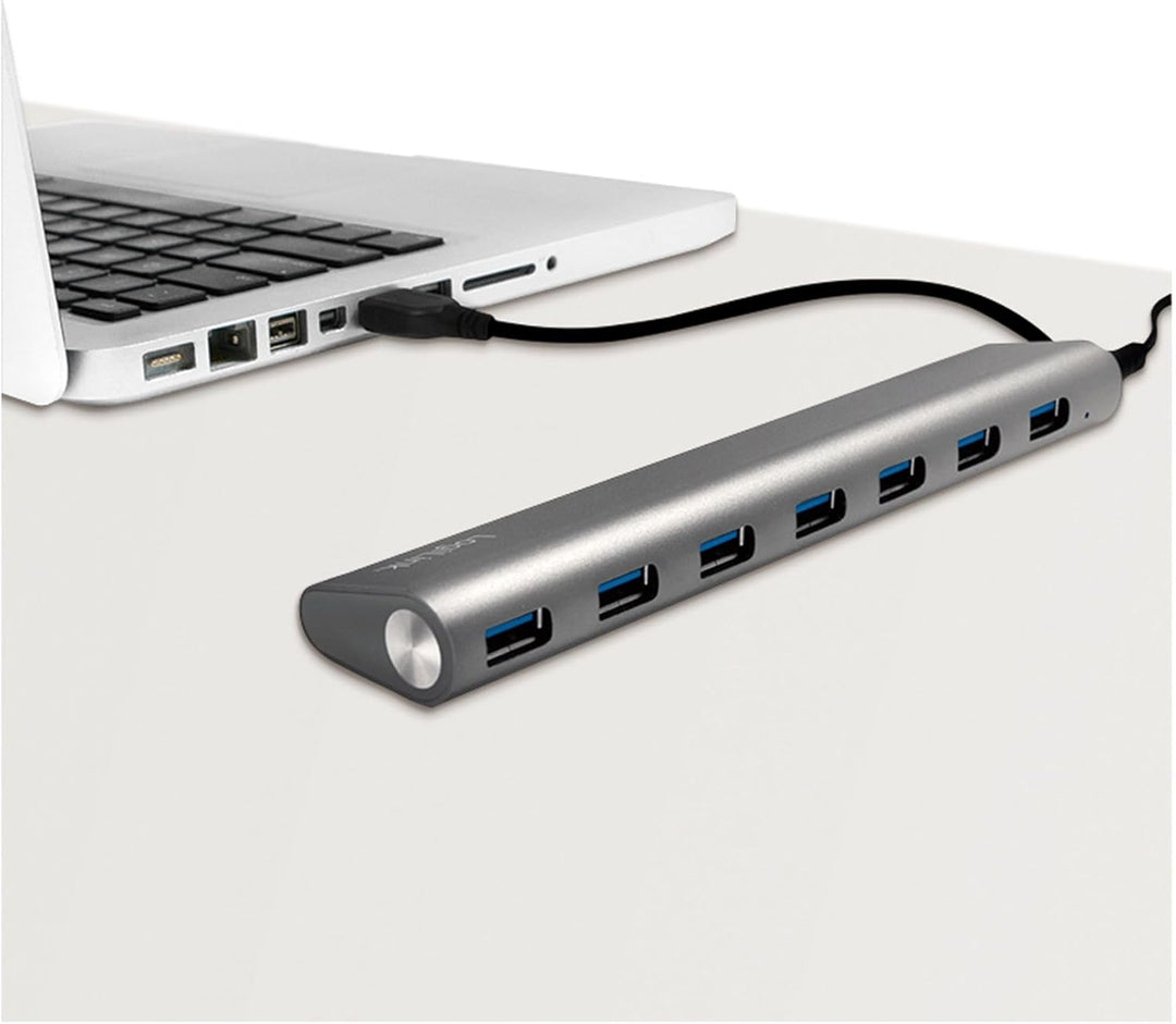LogiLink UA0308 USB 3.0 Hub für PC/Laptop, 7-Ports Aluminiumgehäuse Silber USB 3.0 7-Port, USB 3.0 7