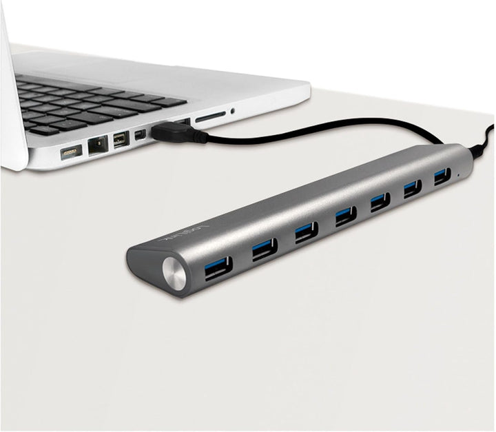 LogiLink UA0308 USB 3.0 Hub für PC/Laptop, 7-Ports Aluminiumgehäuse Silber USB 3.0 7-Port, USB 3.0 7