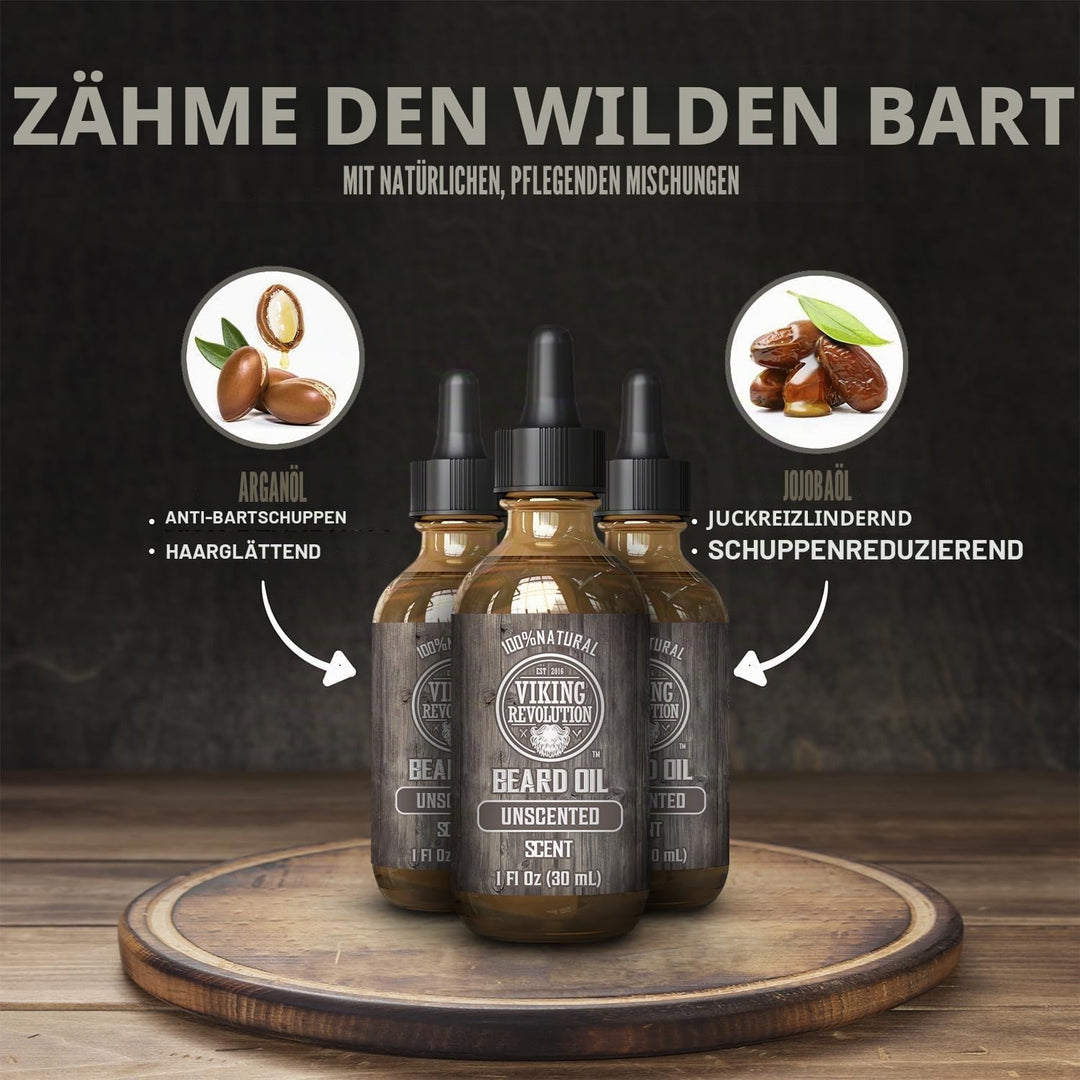 Viking Revolution Unscented Beard Oil for Men - Natural Mens Beard Oil with Argan Oil and Jojoba Oil