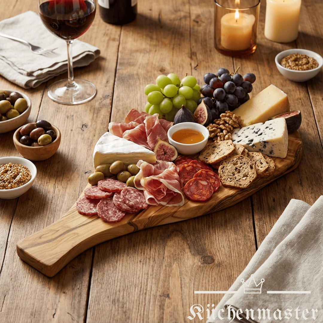 Küchenmaster Olivenholz Schneidebrett, Holzbrett, Servierbrett, Steakbrett, Käsebrett, Frühstücksbre