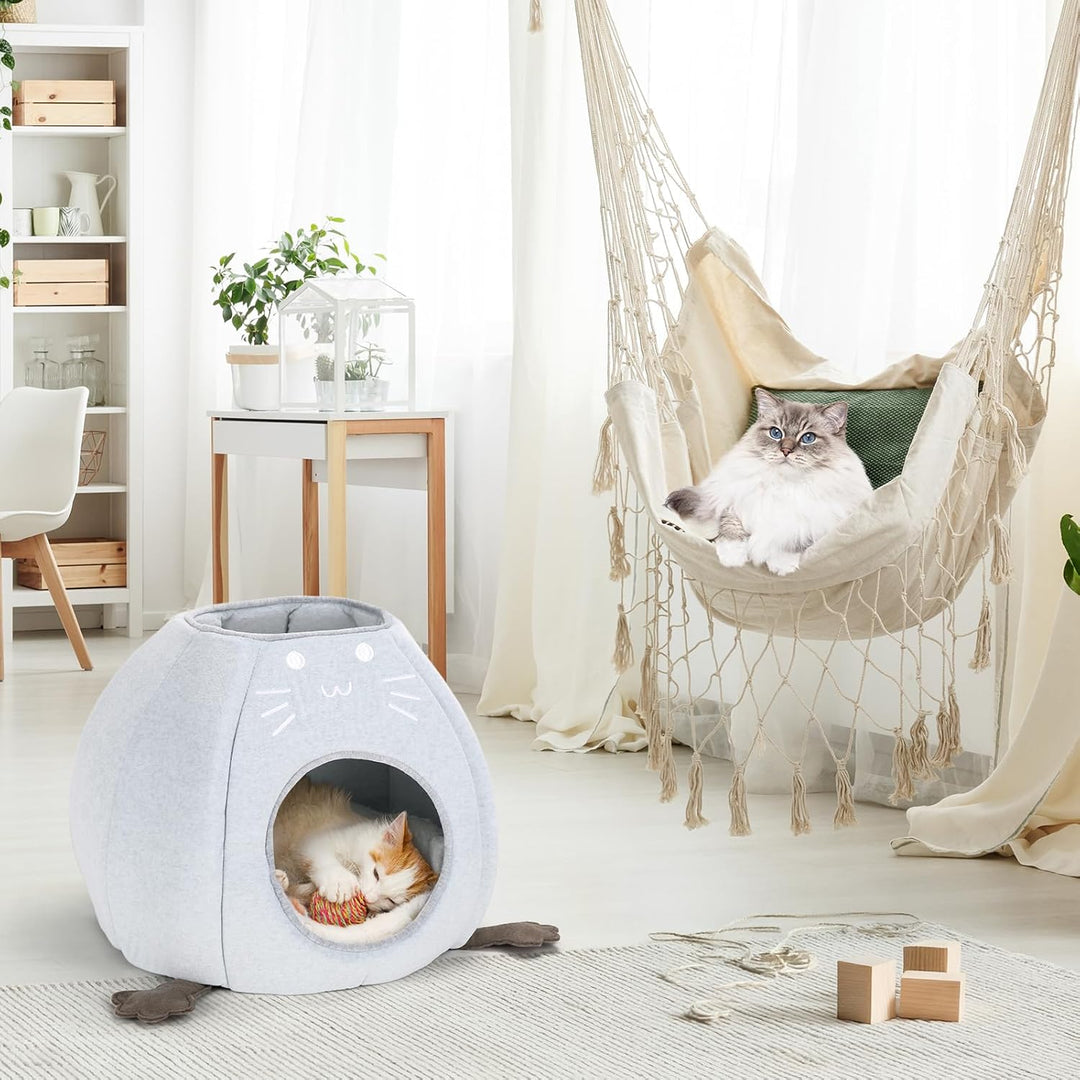 Katzenbett, Faltbare grosse Katzen Katzenhöhle, 45x45x40cm (TxBxH) Katzenhaus Indoor mit abnehmbarem