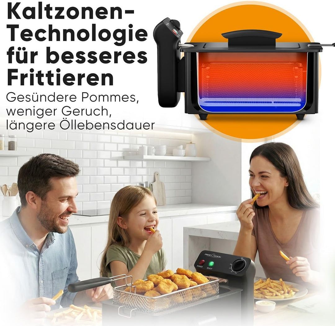 ProfiCook® Friteuse mit Fett | 130-190°C | Fritteuse mit Öl | 2000W | 3L | spülmaschinengeeignete Te