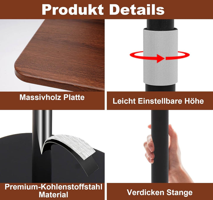 Stehpult Höhenverstellbar Schreibtisch Mobiler Stehtisch mit 46–120cm Laptop Ständer, Beweglicher Co