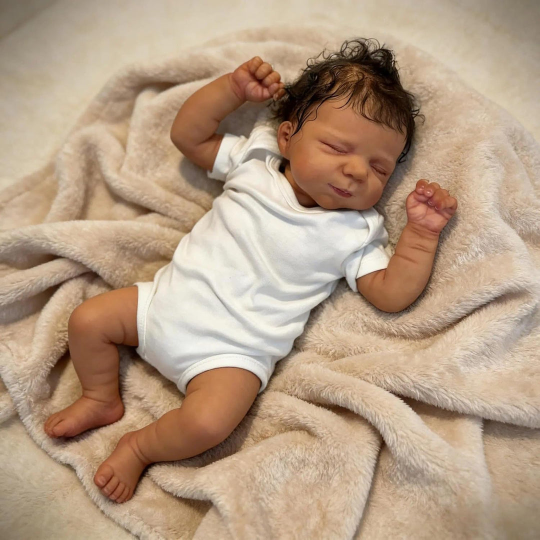 Zero pam Reborn Baby Vollsilikon Lebensecht Mädchen, 48 cm Schwarze Reborn Puppe Mit Haaren, Lebense