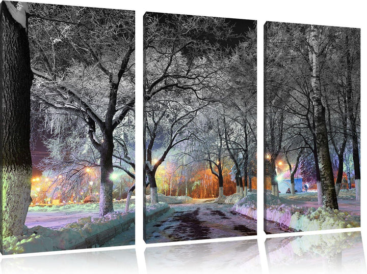 Pixxprint Baumallee im Winter Schwarz/Weiss 3-Teiler Leinwandbild 120x80 Bild auf Leinwand