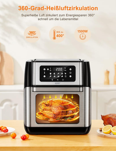 Innsky Heissluftfritteuse 10L, 1500W Airfryer Heissluftfritteuse mit 10 Programmen, Heissluftofen mi