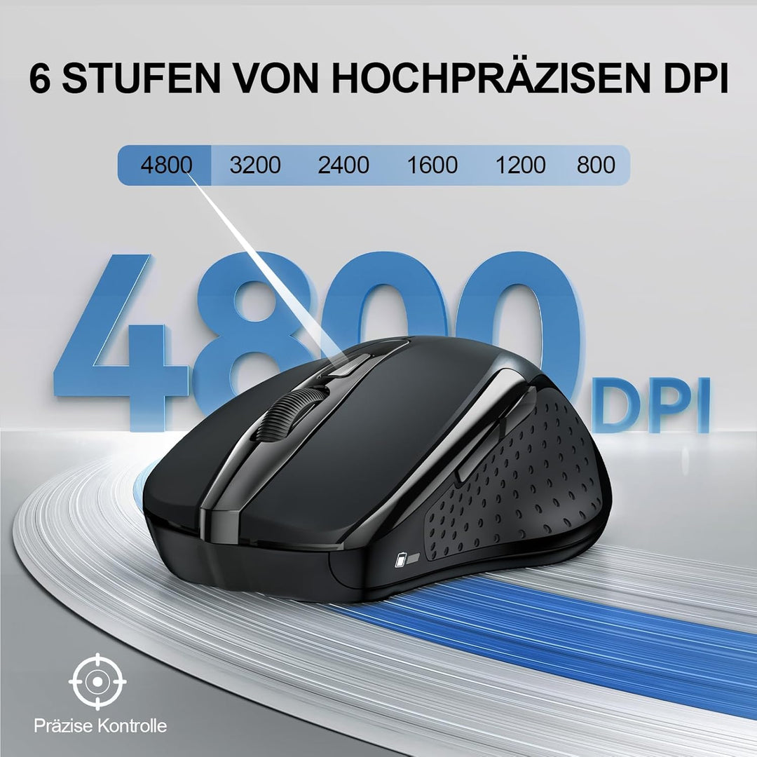 TECKNET Bluetooth Maus, 4800 DPI Kabellos Ergonomische Maus (Tri-Modi: BT 5.0/3.0+2.4G), 30 Monate B