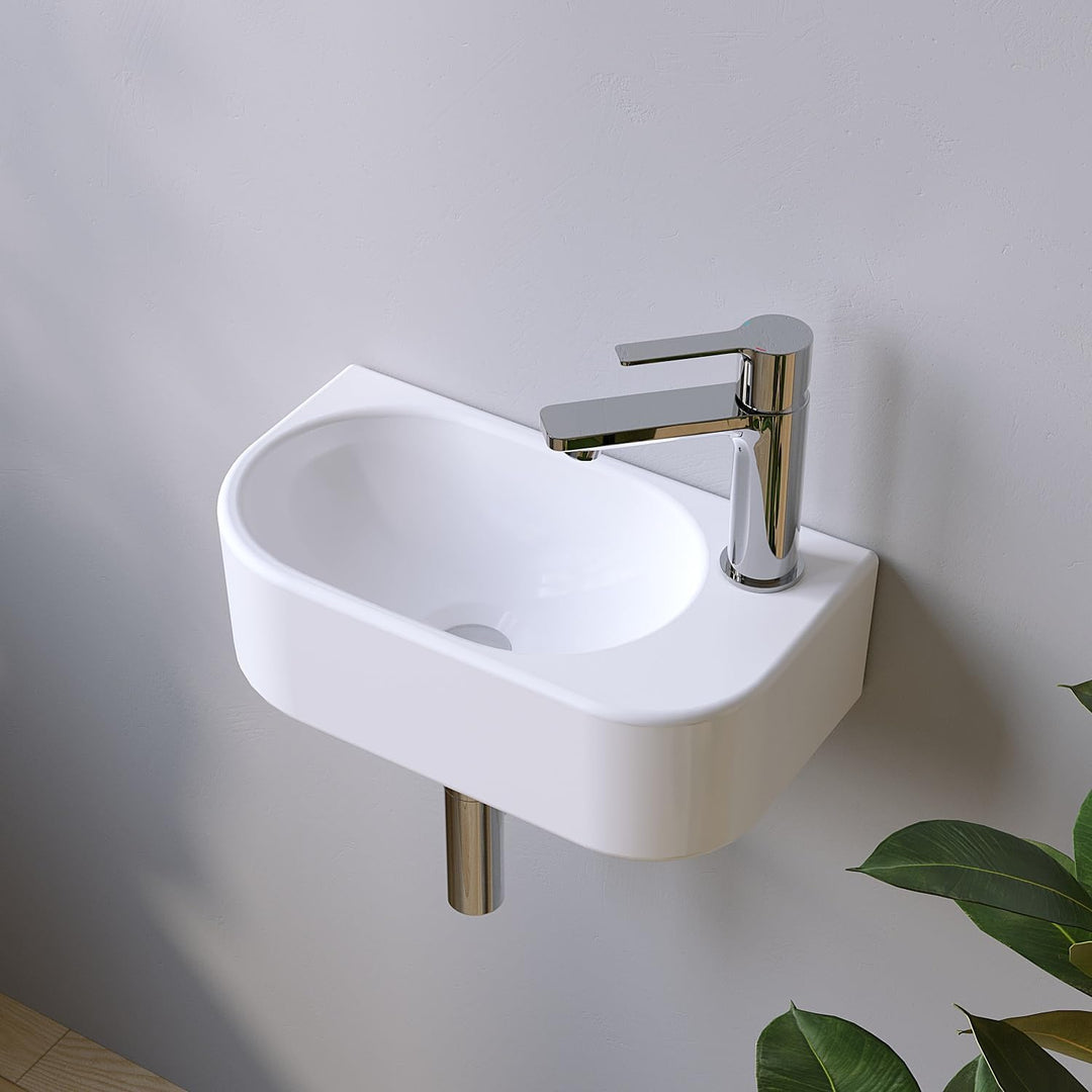 Waschbecken Keramik Waschtisch Hängewaschbecken klein Handwaschbecken Weiss Oval 40 x 21 cm Badezimm