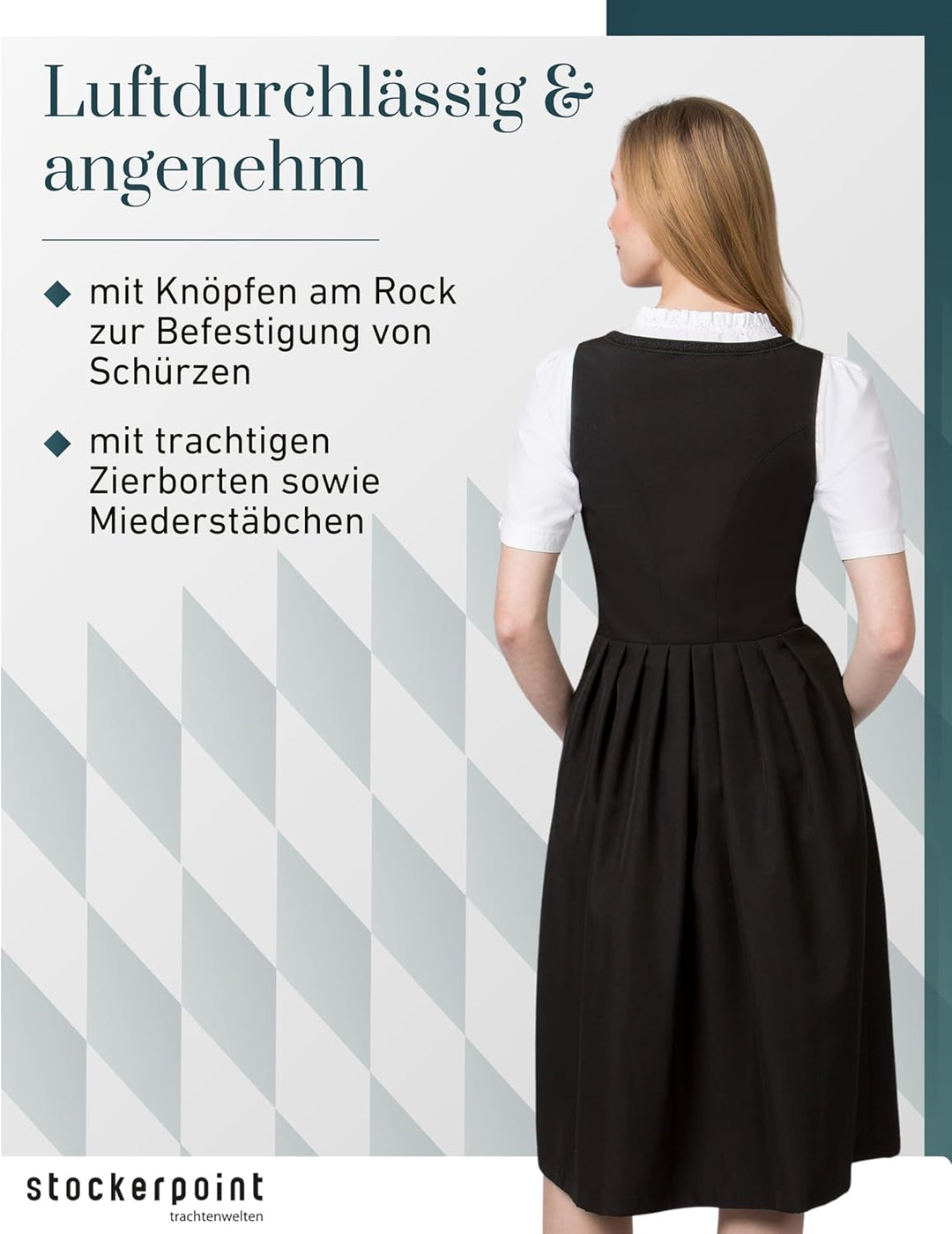 Stockerpoint Damen Dirndl Zita Kleid für besondere Anlässe schwarz, 54 40 Schwarz, 40 Schwarz