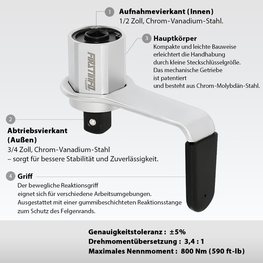 FIRSTINFO F3220DF | 1/2" | Drehmomentverstärker | Drehmomentvervielfältiger | 3.4:1, 800 NM Output: