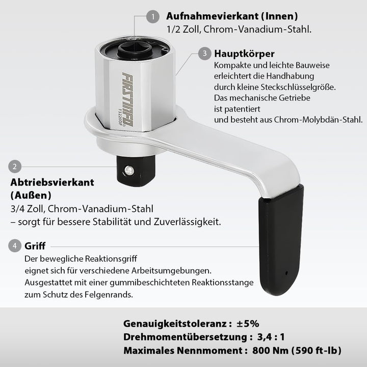 FIRSTINFO F3220DF | 1/2" | Drehmomentverstärker | Drehmomentvervielfältiger | 3.4:1, 800 NM Output: