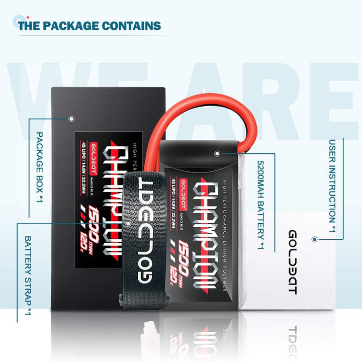 GOLDBAT Champ Series RC Batterie 1500 mAh 14,8V 4S 120C LiPo Batterie Pack mit XT60 Stecker für RC H