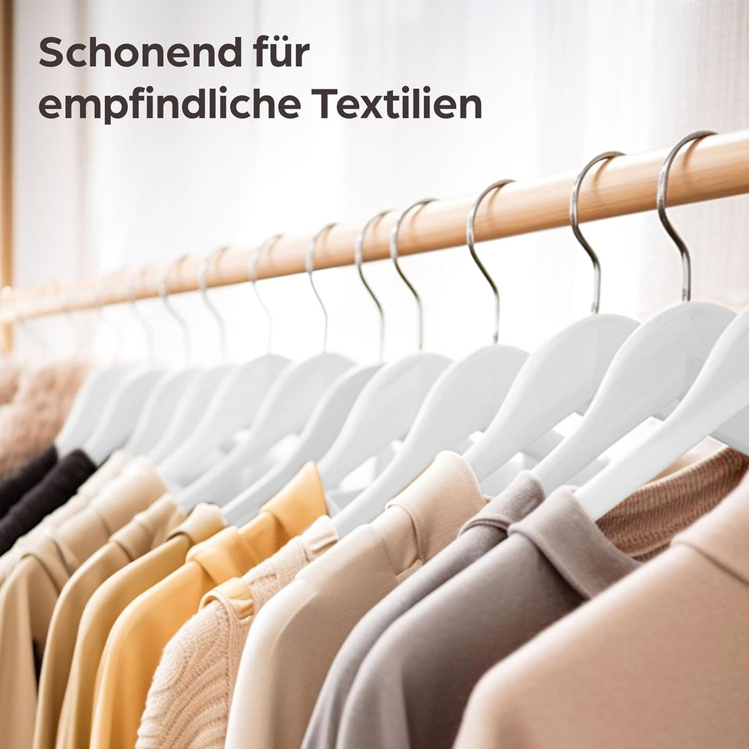 Praknu 20 Kleiderbügel Holz Weiss - 360° Drehbarer Haken - Einkerbungen im Schulterbereich - Bügel m