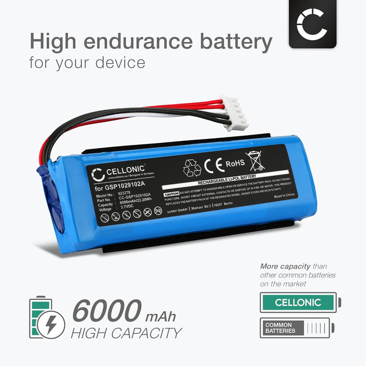 CELLONIC, Lautsprecherakku kompatibel mit JBL Charge 3 (2016) (6000mAh, 3.7V) Ersatzakku GSP1029102A