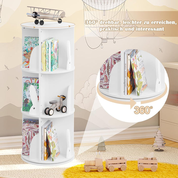 WOLTU Bücherregal Kinder, drehbares Kinderregal mit 3 Ebenen, Bücher Regal Kinderzimmer Wohnzimmer,