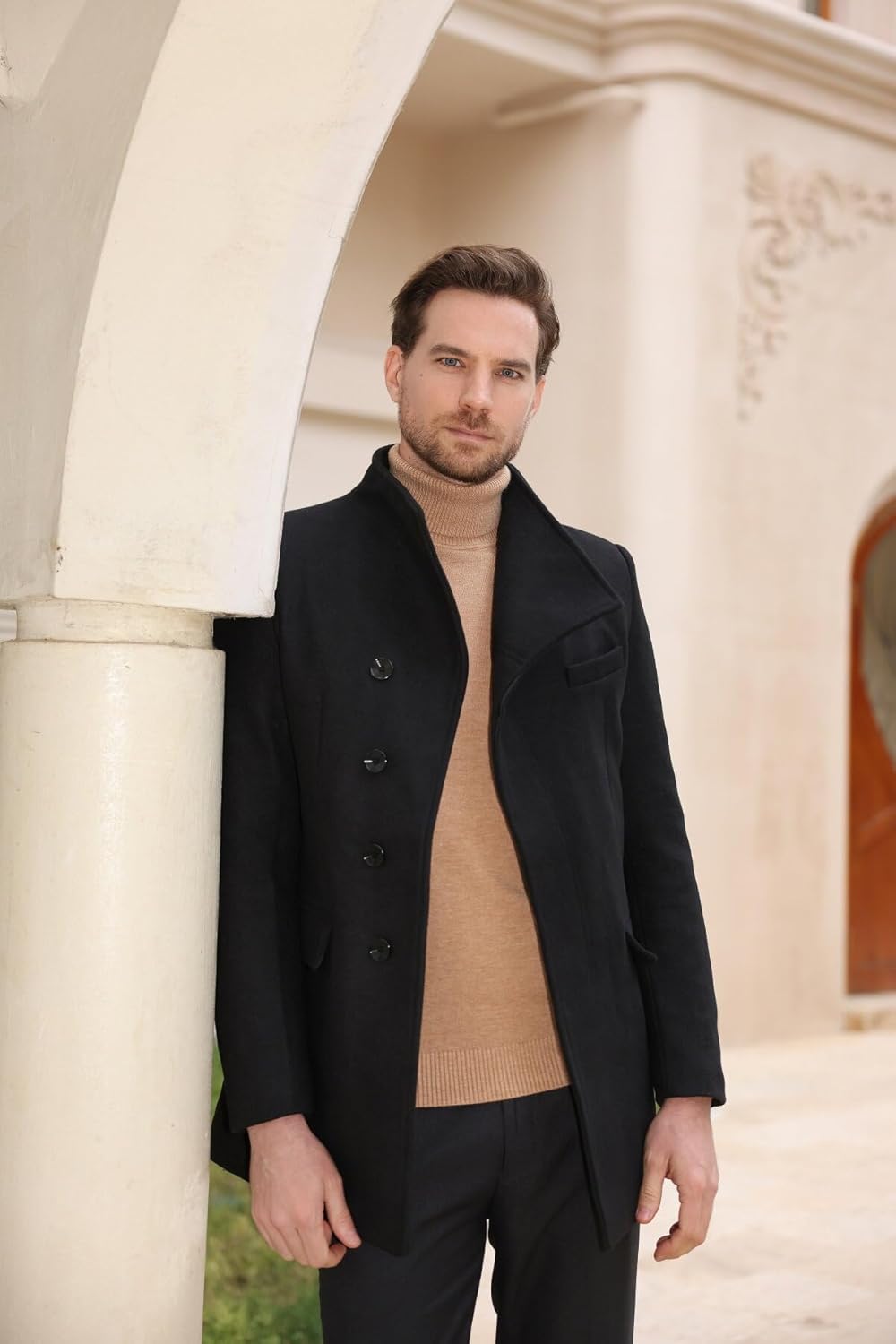 Allthemen Wintermantel Mantel Herren Lang Slim Fit Herrenmantel Winter Schwarz Business Mantel Herre