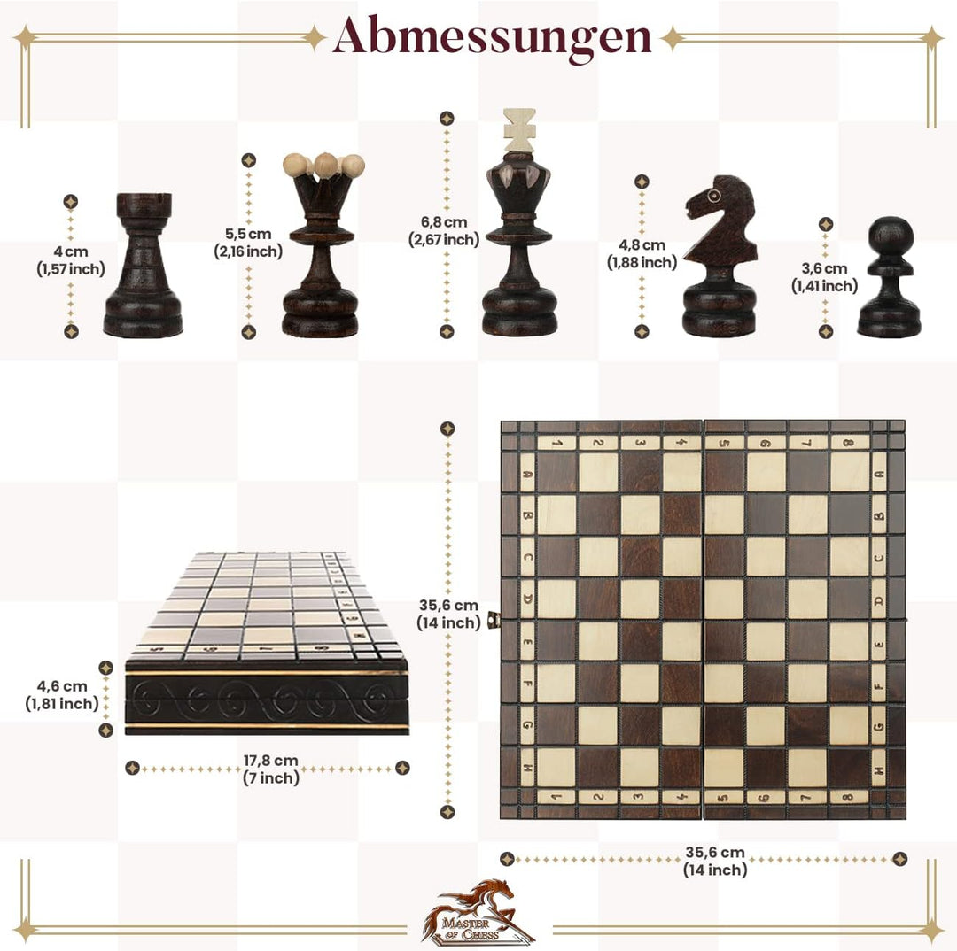 Schachbrett Holz Hochwertig | Master of Chess Schachspiel Holz Braun | Chess Set 35cm | Handgefertig