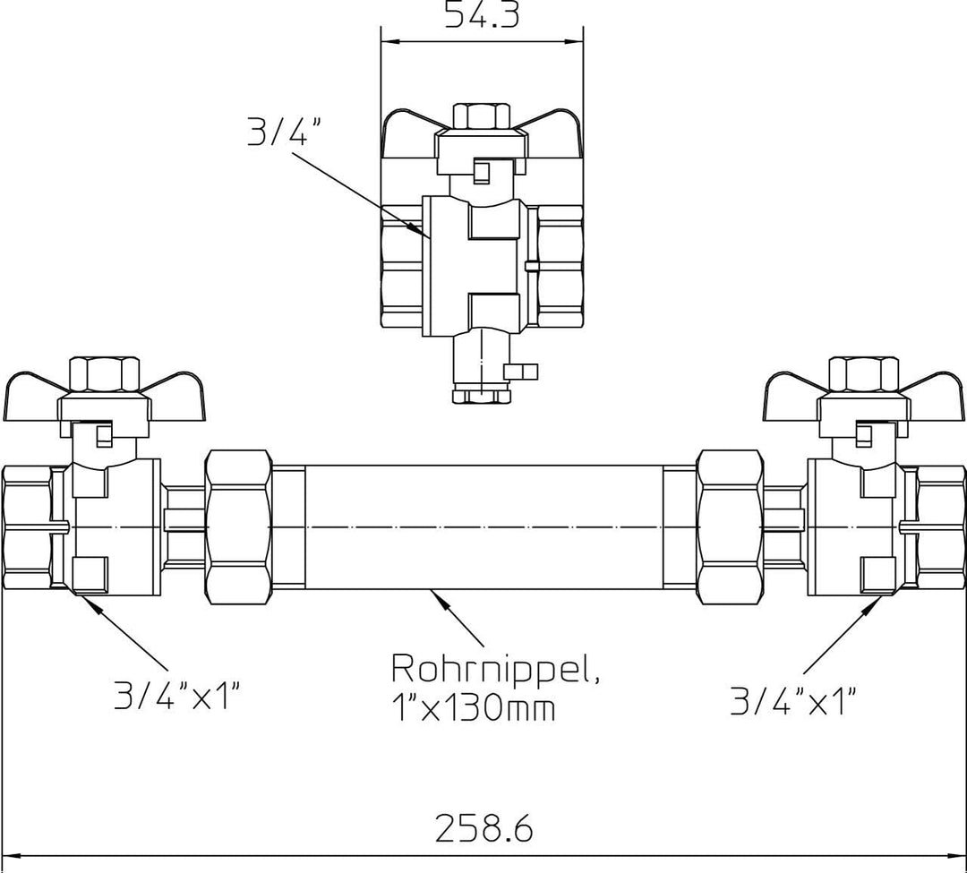 Einbausatz für Wärmezähler F90 und F96Plus 3/4 Zoll DN20 130mm