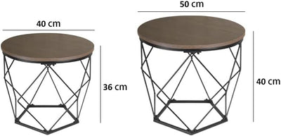 Ribelli 2er Set Beistelltisch, Wohnzimmertisch mit Korbfunktion, Couchtisch Rund, Korbtisch mit Abne