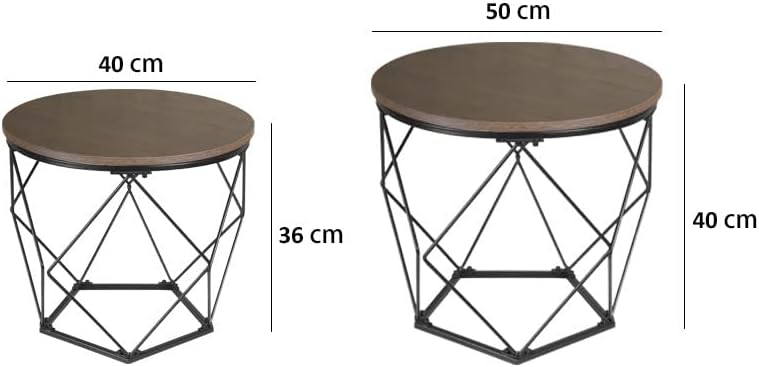 Ribelli 2er Set Beistelltisch, Wohnzimmertisch mit Korbfunktion, Couchtisch Rund, Korbtisch mit Abne