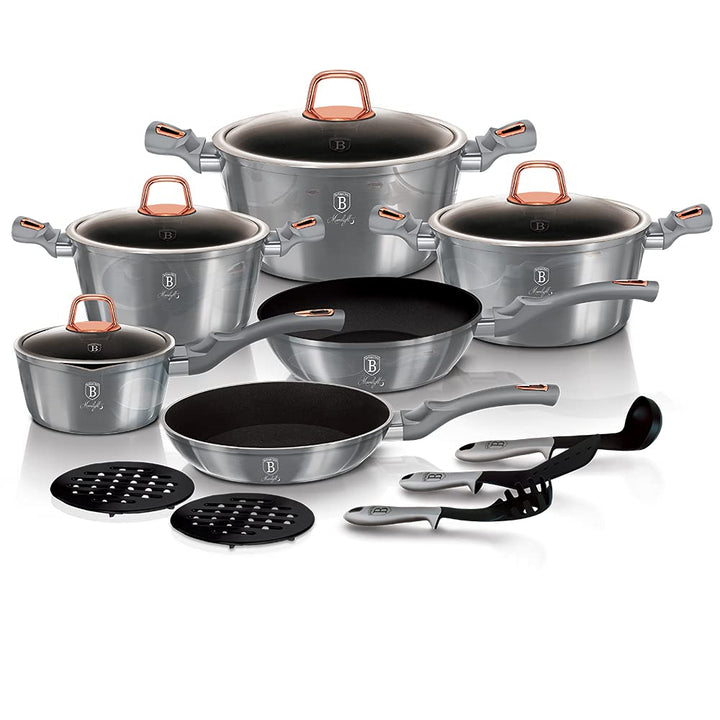 Berlinger Haus Moonlight Edition 15 Stück Kochgeschirr Set, Moonlight Edition BH/6022 gray Edelstahl