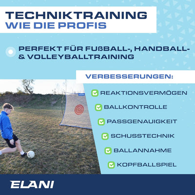 ELANI - Rebounder für Fussball - Spass für die ganze Familie - extra Grosses Netz mit Zielscheibe -