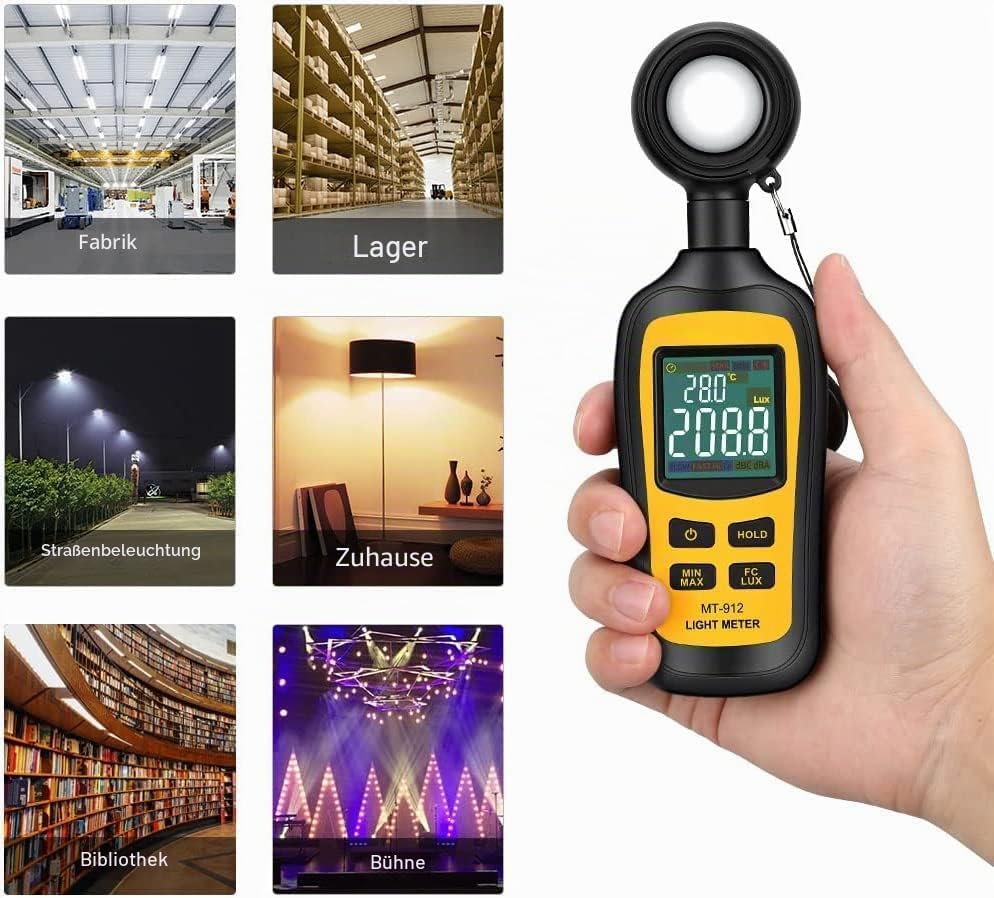 Digital Luxmeter Tragbare Photometer Belichtungsmesser Beleuchtungsstärke Lichtmesser mit Bereich bi