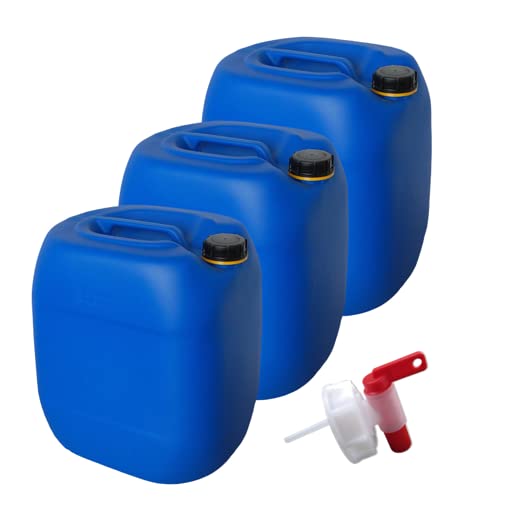 kanister-vertrieb® 3 Stück 30 L Kanister Wasserkanister Kunststoffkanister blau DIN61 + Hahn/BPA-fre