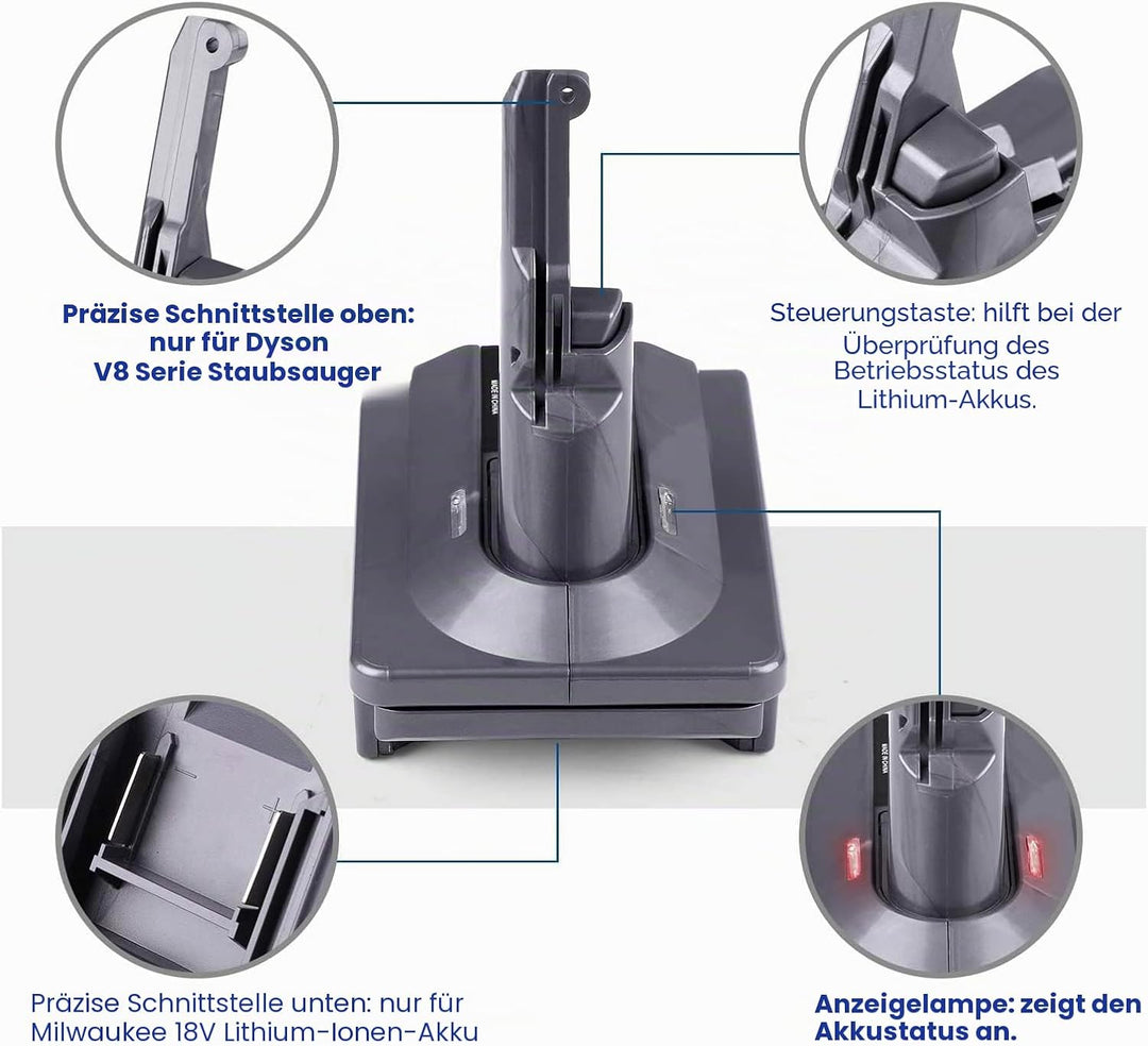 Für Dyson V8 Milwaukee M18 Batterieadapter, für Milwaukee M18 18 V Batterie, konvertiert zu für Dyso