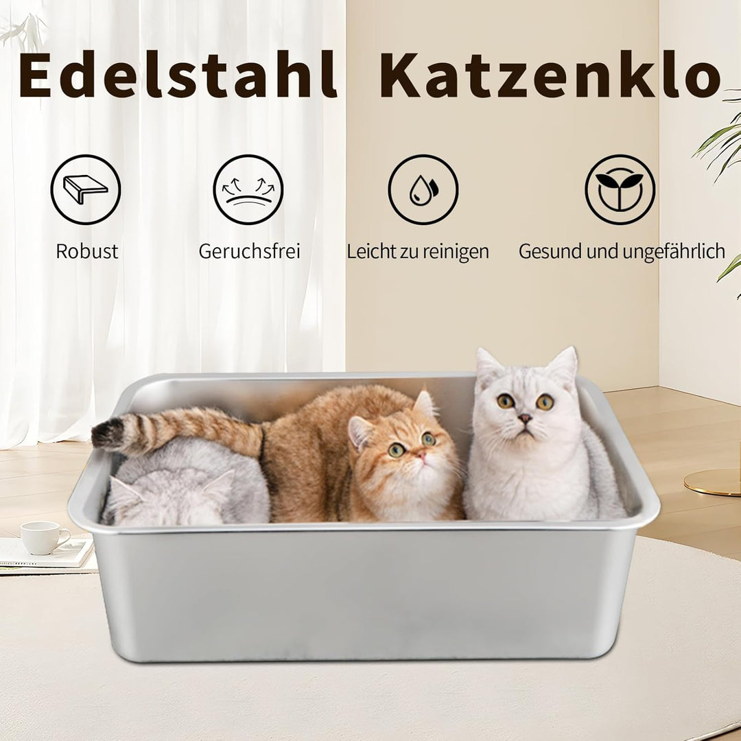 HOUSLUX XXL Katzenklo 50 * 35 * 15CM, Katzenklo Gross, Niemals Gerüche, Rostfrei, Antihaft Glatte Ob