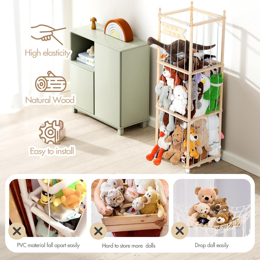 Massiv Kiefer Zoo Aufbewahrung Kuscheltier Organizer für Kinderzimmer | Massivem Kiefernholz, unters