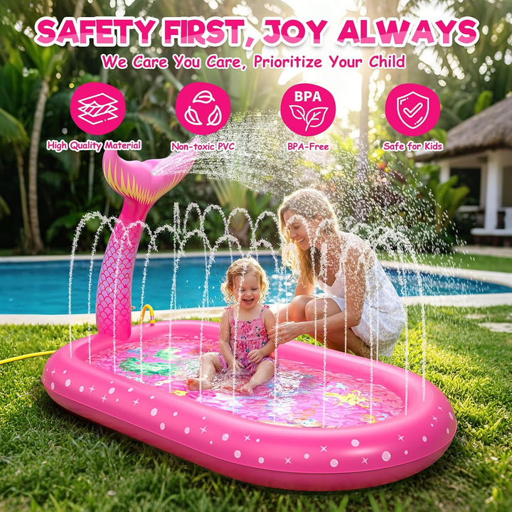 Planschbecken für Kinder, Aufblasbare Wassermatte für Kinder, Aufblasbares 3 in 1 Pool mit Meerjungf