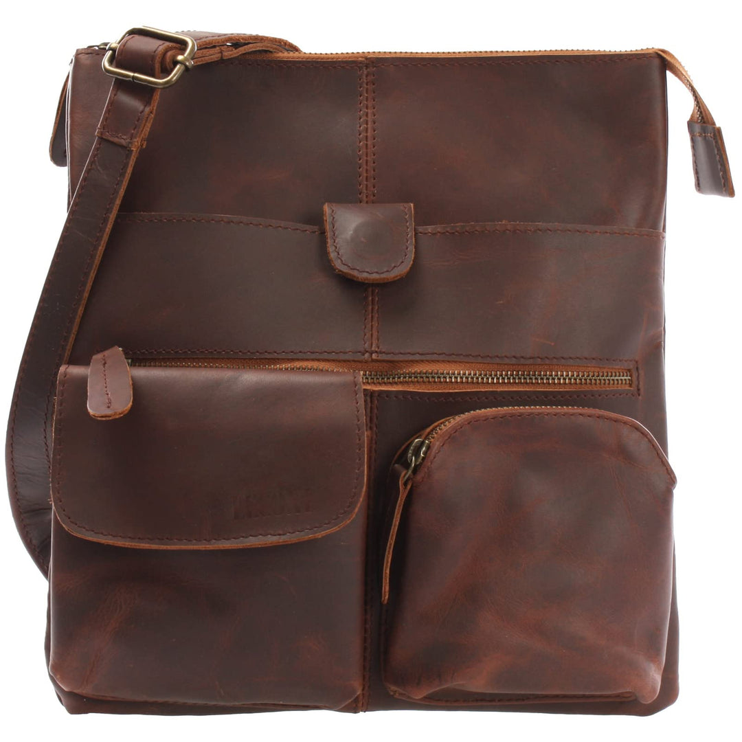 LECONI Umhängetasche Rinds-Leder kleine Schultertasche Damen + Herren Vintage-Look Schultertasche Le