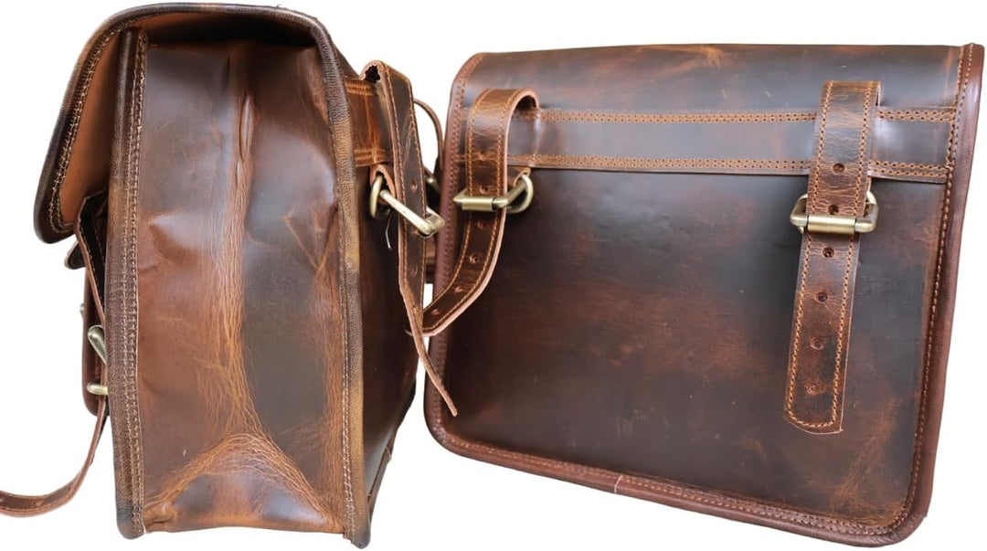american blue 2 x Motorrad Leder Satteltasche Fahrrad Leder Umhängetasche Werkzeugtasche Braun Lenke