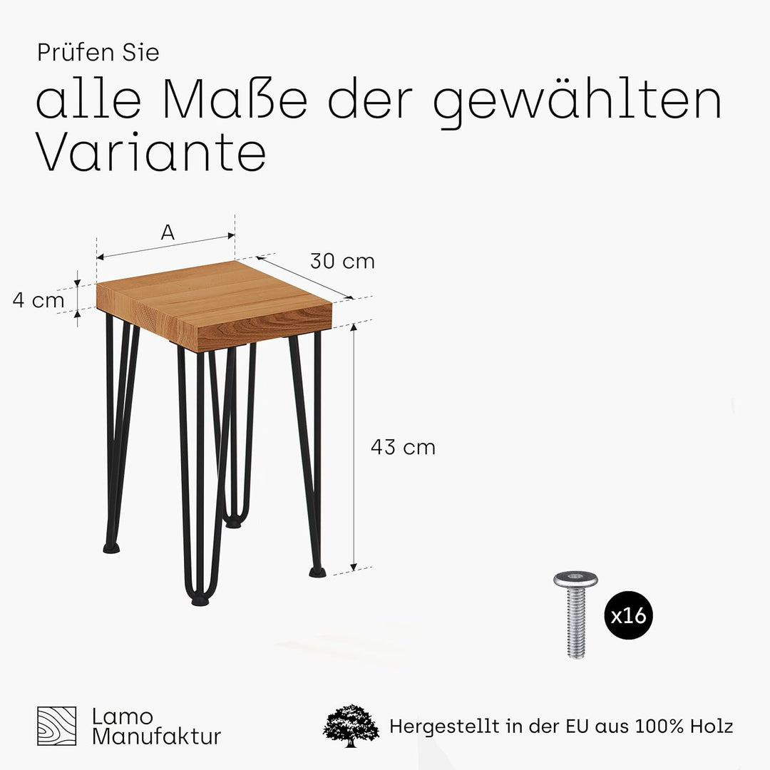 LAMO Manufaktur Hocker Beistelltisch Sitzbank 30x30x47 cm, Möbelfüsse Creative Schwarz/Rustikal, LSB