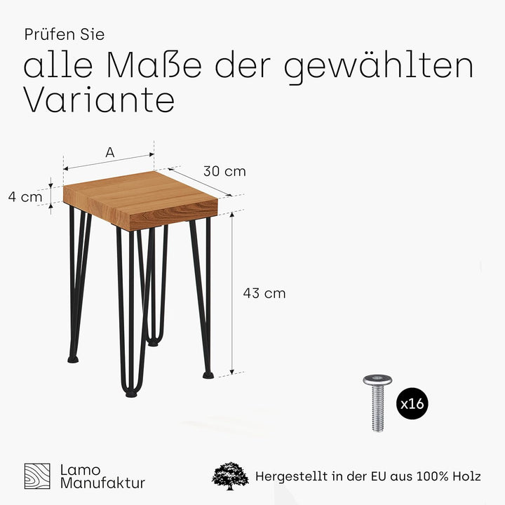 LAMO Manufaktur Hocker Beistelltisch Sitzbank 30x30x47 cm, Möbelfüsse Creative Schwarz/Rustikal, LSB